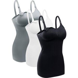 Womens Nursing Tank Top Built-In Bra Maternity Camisole Black Grey White